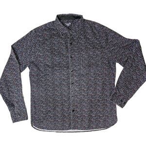 Van Heusen Men's Button Down Large, Blue White Red Speckles Long Sleeve Slim Fit